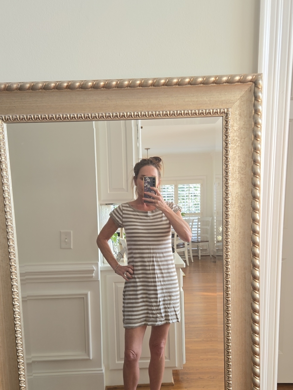 Banana Republic Beige and White Striped Mini Dress